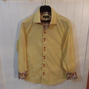 Bertigo  Yellow Wheel Pattern  Flip Cuff  Button Up Shirt